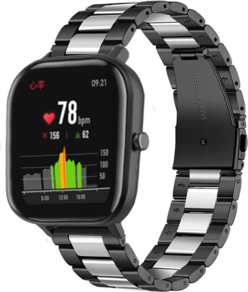 Strap-it Xiaomi Amazfit GTS Stahlarmband (Schwarz/Silber)