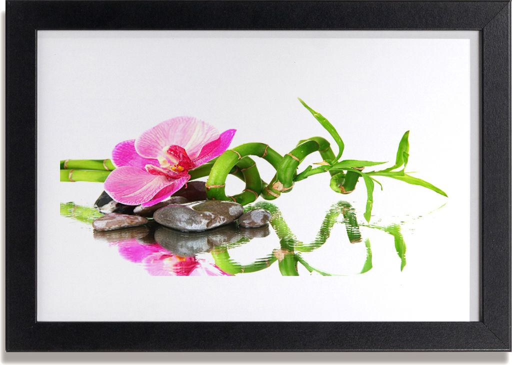 Bild 30x20 MDF-Rahmen Wandkunst Bambus Blume Steine Kunst