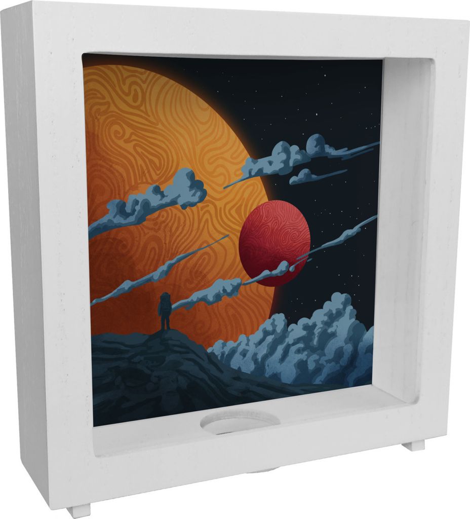Science-Fiction Motiv Planeten Rahmen Spardose aus Holz