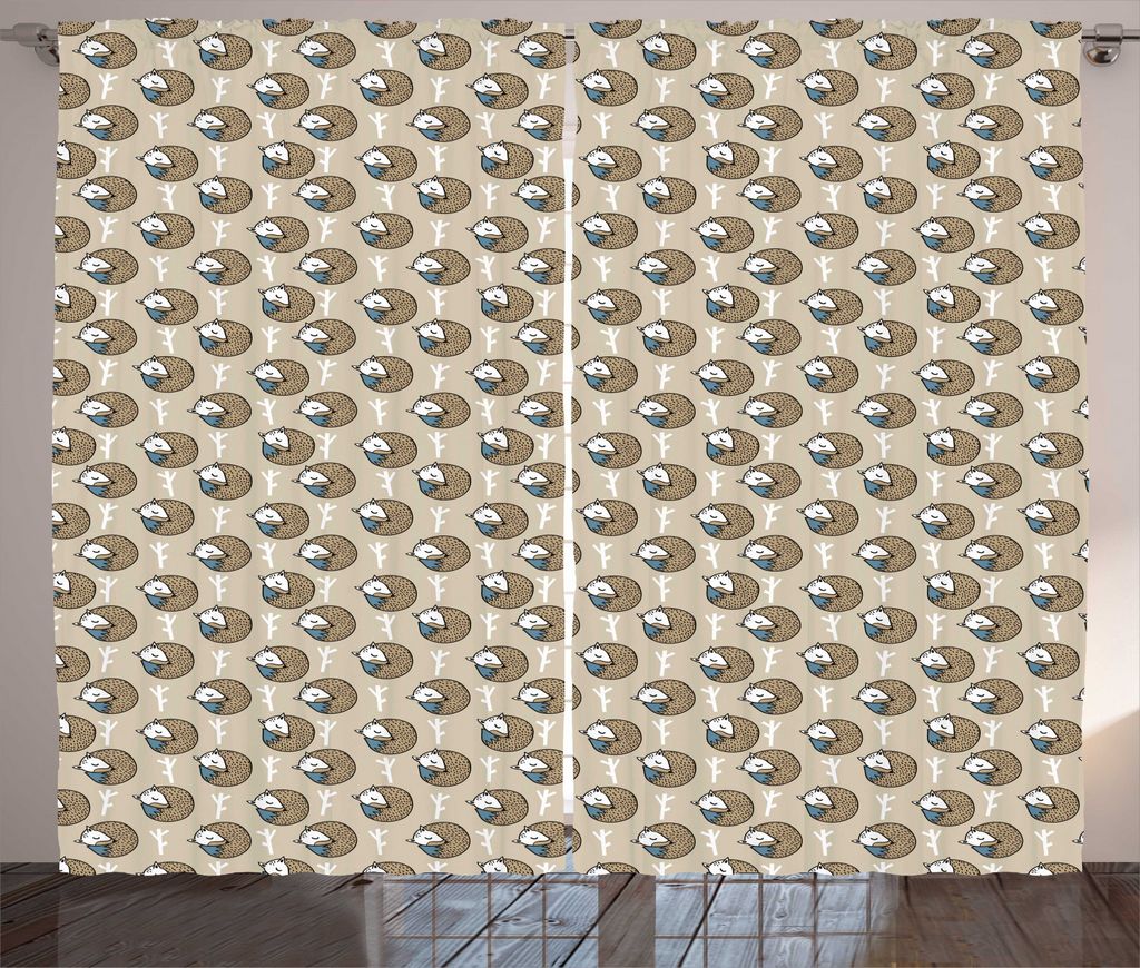 ABAKUHAUS Fuchs Rustikaler Gardine, Schlafen Tiere und Branchen, Schlafzimmer Kräuselband Vorhang mit Schlaufen und Haken, 280 x 225 cm, Pale Brow...