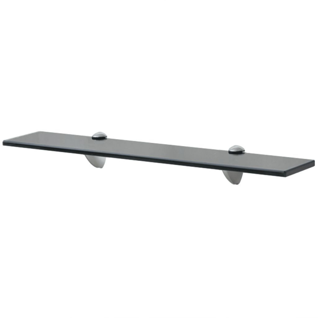 A single glass shelf with two silver brackets.