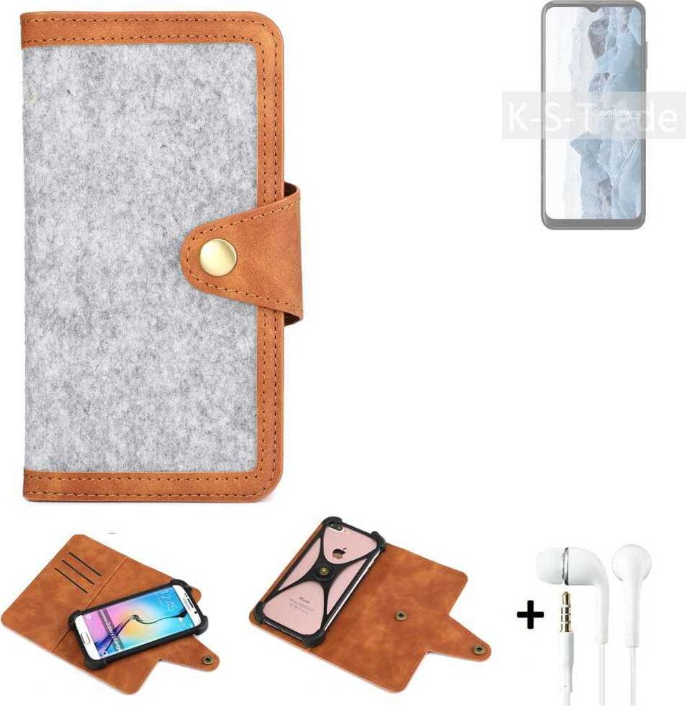 K-S-Trade Handyhülle + Kopfhörer kompatibel mit Nokia G60 5G Schutzhülle Filz Hülle Kunstleder hellgrau braun (1x)