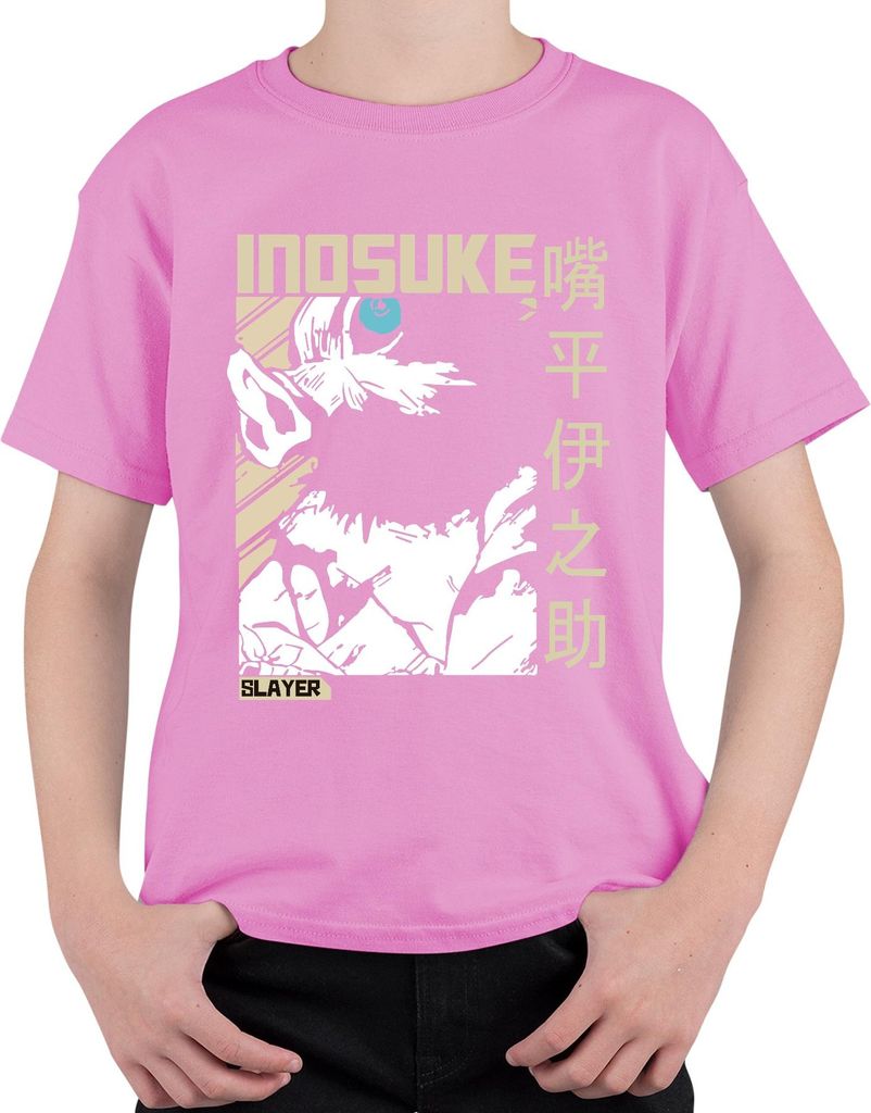 Inosuke Demon Slayer Wildschweinmaske Anime Fan Geschenk Japan Y2K Streetwear Uni Kinder T-Shirt, Pink, 140