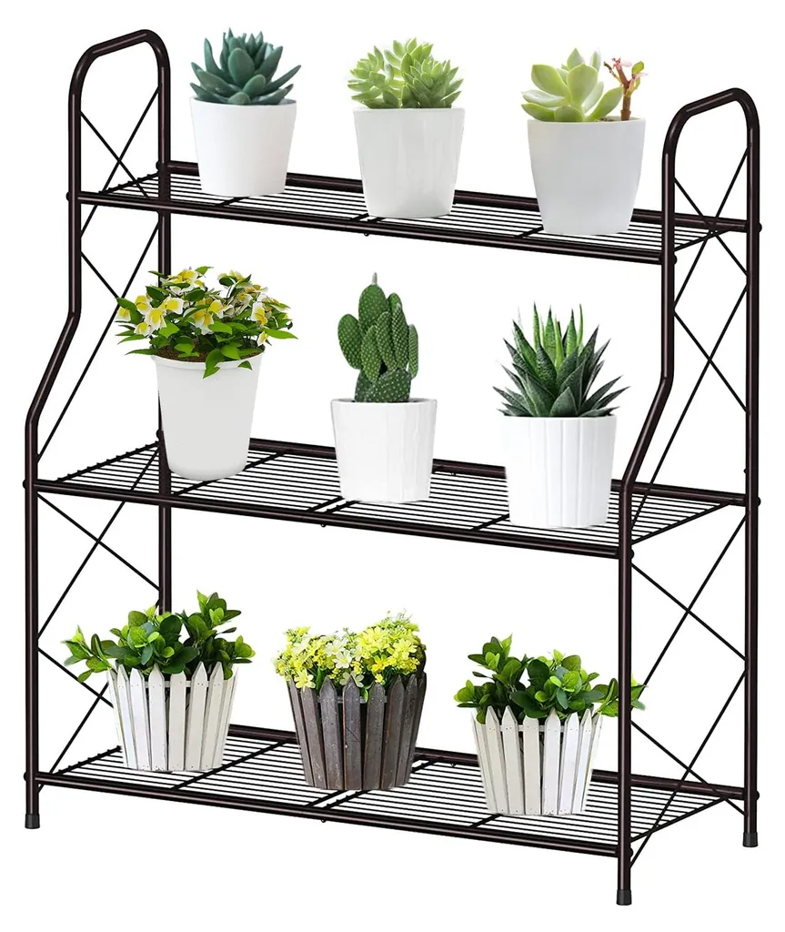 Étagère à fleurs multifonctionnelle en métal bronze pour décoration
