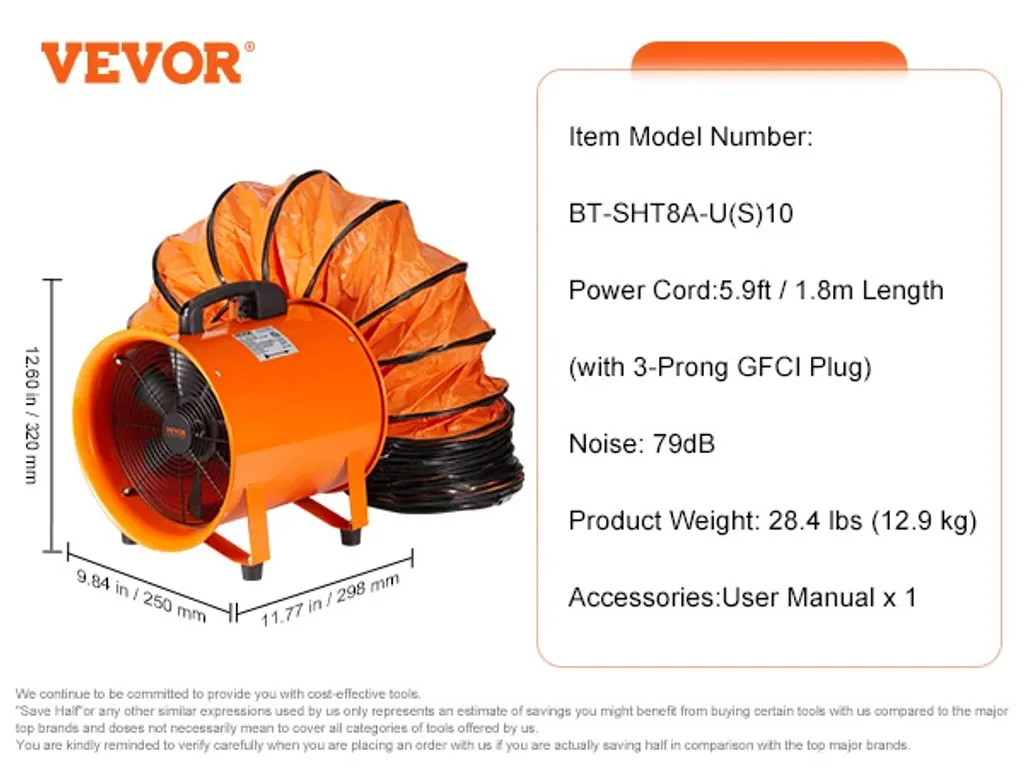 Ventilateur poids lourd 1070 CFM avec cordon de 10m pour atelier