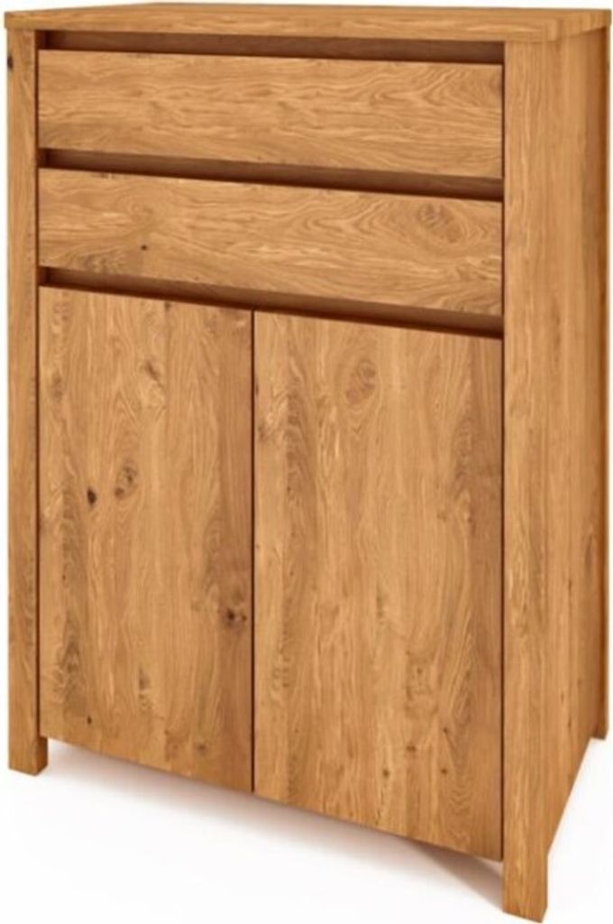 Kommode Tinci aus Wildeiche massiv 80x45x112 mit 2 Türen 2 Schubladen Holzbeinen
