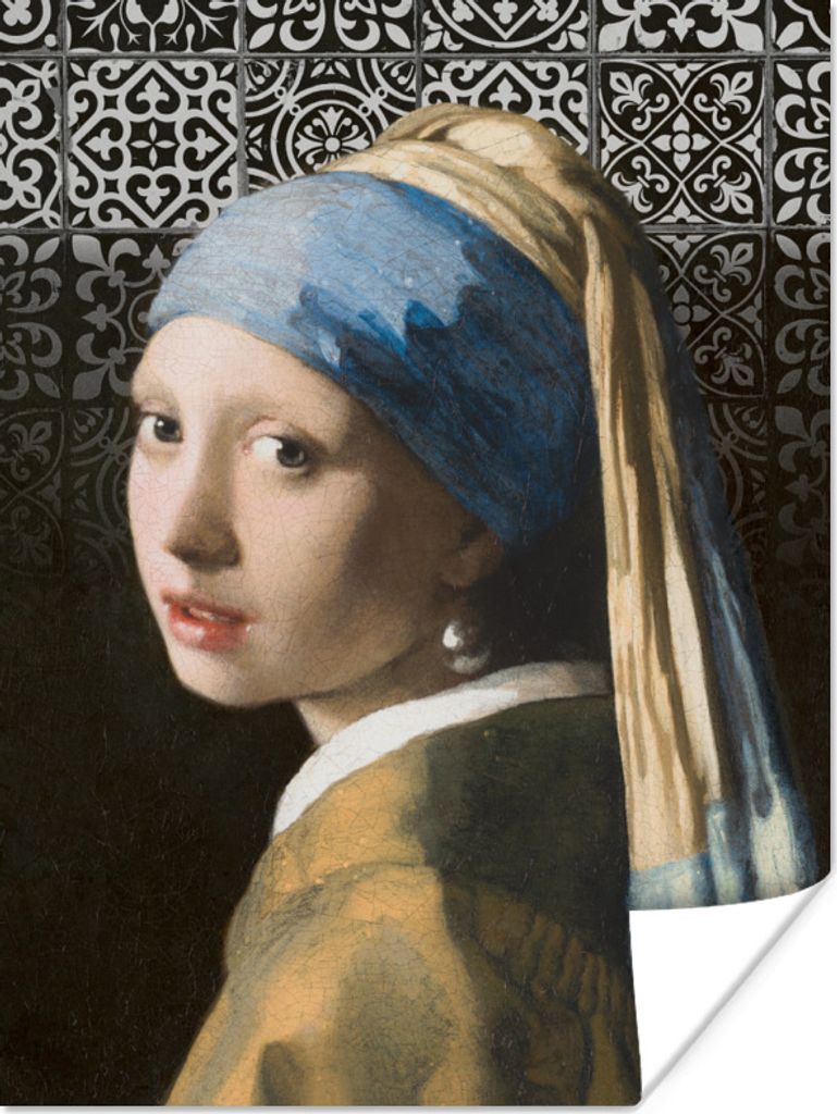 MuchoWow Poster Das Mädchen mit dem Perlenohrring - Johannes Vermeer - Schnittmuster 60x80 cm - Schlafzimmer Dekoration