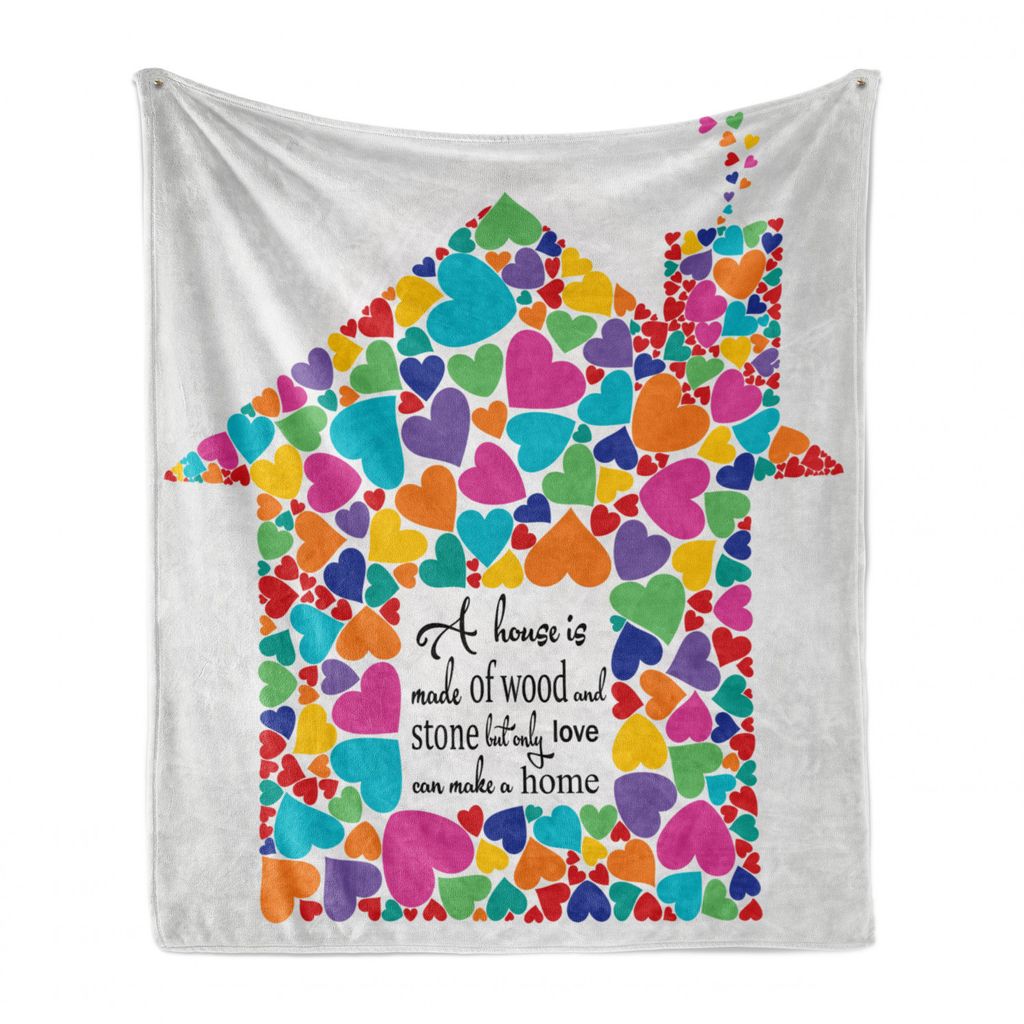 ABAKUHAUS Sprichwort Weich Flanell Fleece Decke, Haus mit Herz-Startseite Liebe, Gemütlicher Plüsch für den Innen- und Außenbereich, 125 x 175 ...