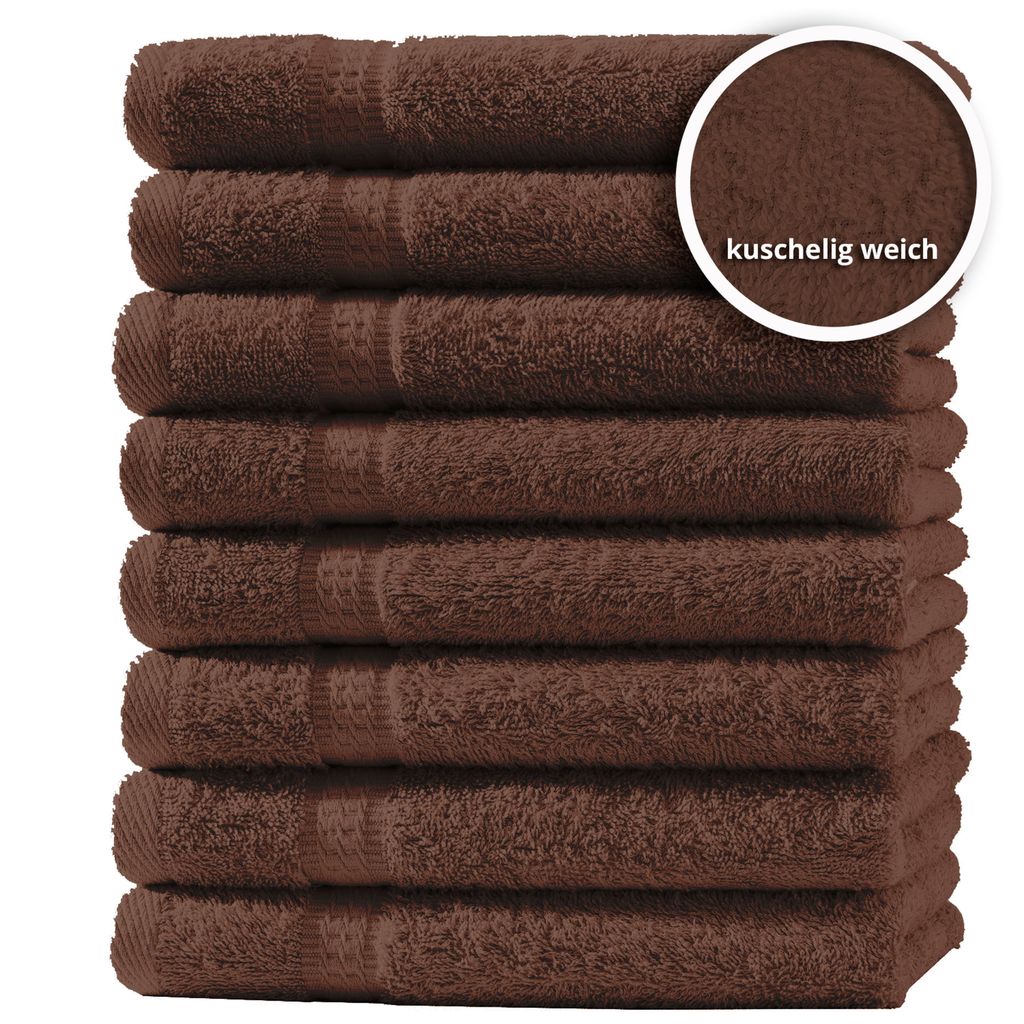 8er Set Gästetücher Handtücher Duschtücher Badetücher Frottee 100% Baumwolle, Farbe:Braun, Größe:Handtücher 50x100 cm