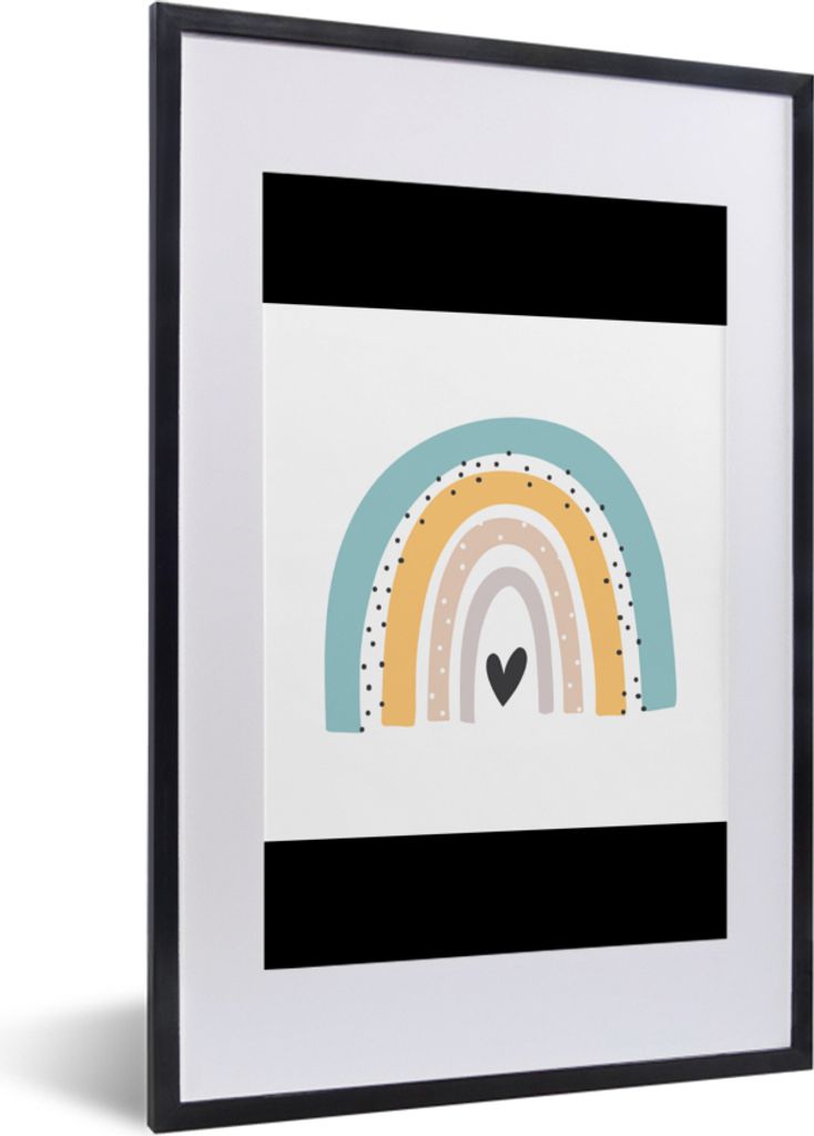 MuchoWow Gerahmtes Poster Regenbogen - Mädchen - Jungen - Herz - Pastell 40x60 cm - Poster mit Schwarzem Bilderrahmen Wandposter Rahmen Foto Bil...