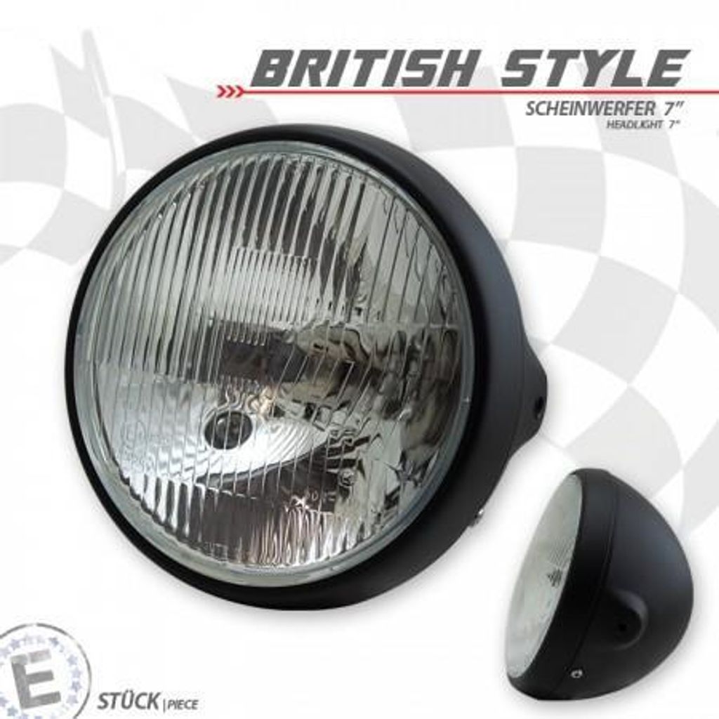 H4-Scheinwerfer British Style 7 schwarz