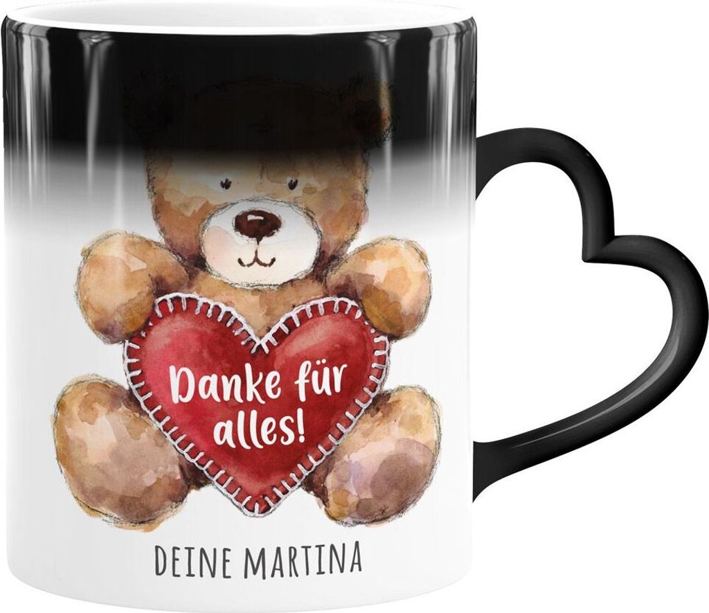 Zaubertasse Herz-Henkel Geschenk Teddy Motiv optional personalisierbar Danke sagen Trost spenden Mut machen SpecialMe Danke für alles Magic - He...