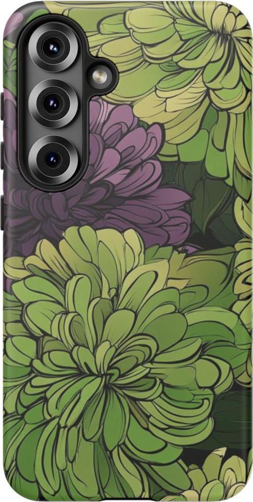 Grünes und violettes Chrysanthemenmuster – Hülle Kompatibel mit Samsung Galaxy S25