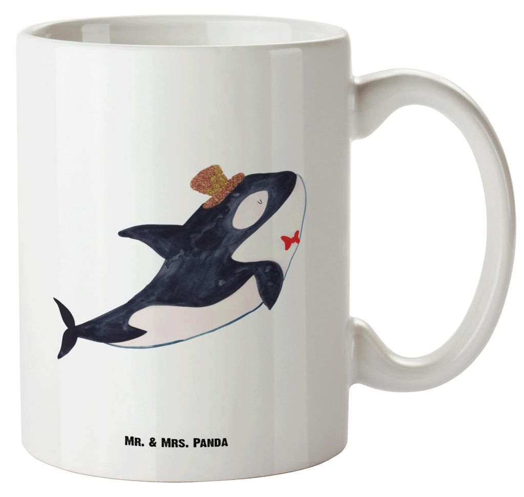 Mr. & Mrs. Panda jumbotasse Orca Zylinder - Weiß - Geschenk, Geburtstag, Pott, Glückwunsch, weisse tasse, Konfetti, Keramiktasse, Große Teetasse...
