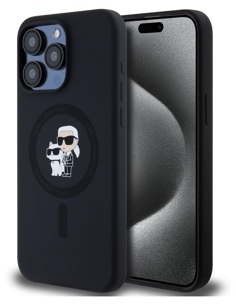 KARL LAGERFELD case passend für IPHONE 15 Pro Max kompatibel mit MagSafe KLHMP15XSCMKCRHK (Silicone KC Body Ring) black