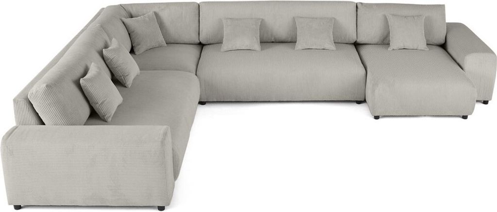 Lisa Design Garance - modulares Ecksofa links - 8 Plätze - aus Cordstoff , Hellgrau