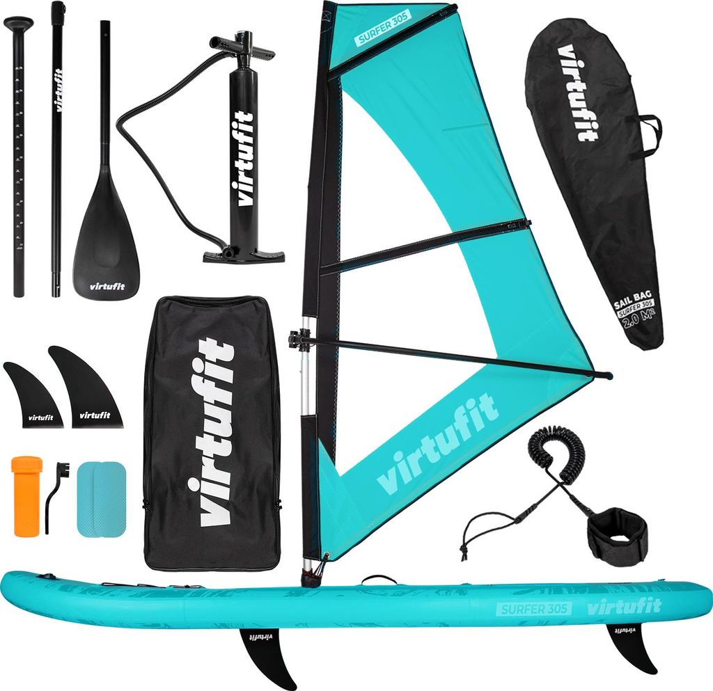 VirtuFit Surfer 305 Stand Up Paddle Board Türkis inkl. Windsurf-Set