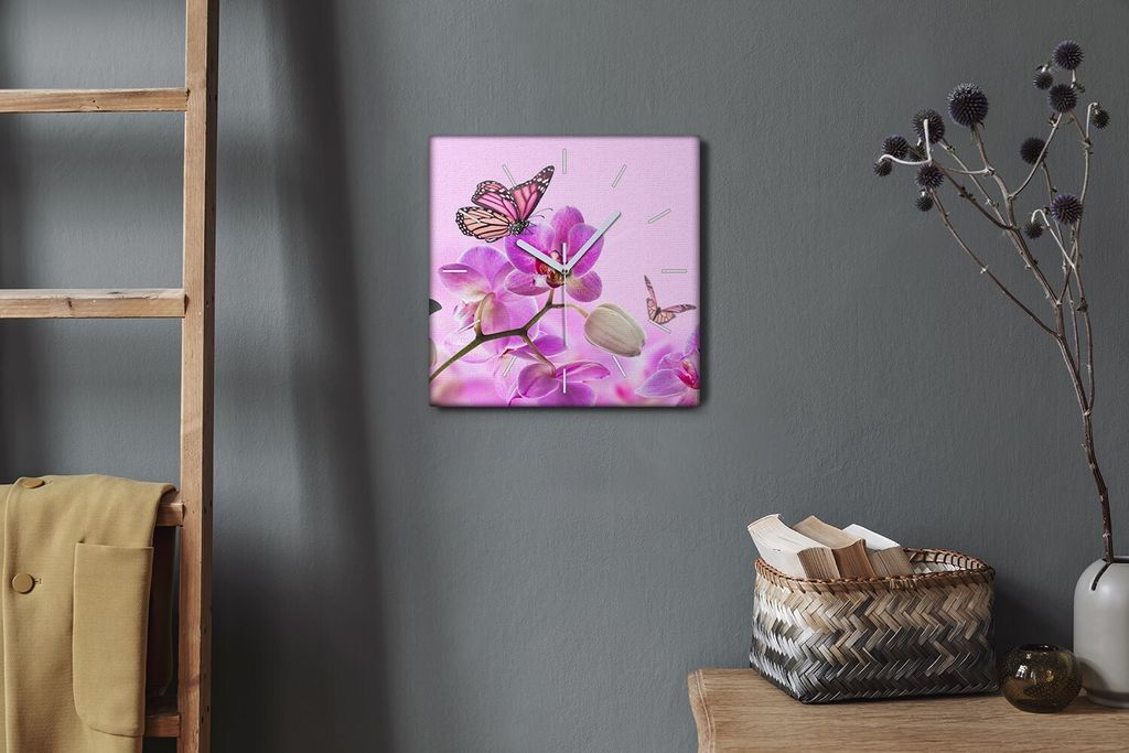 Coloray Hodiny Unikátní 30x30 cm Tiché hodiny Pro obývací pokoj a kuchyň Nástěnné hodiny Plátno Bílé ručičky hodin - Květiny příro...