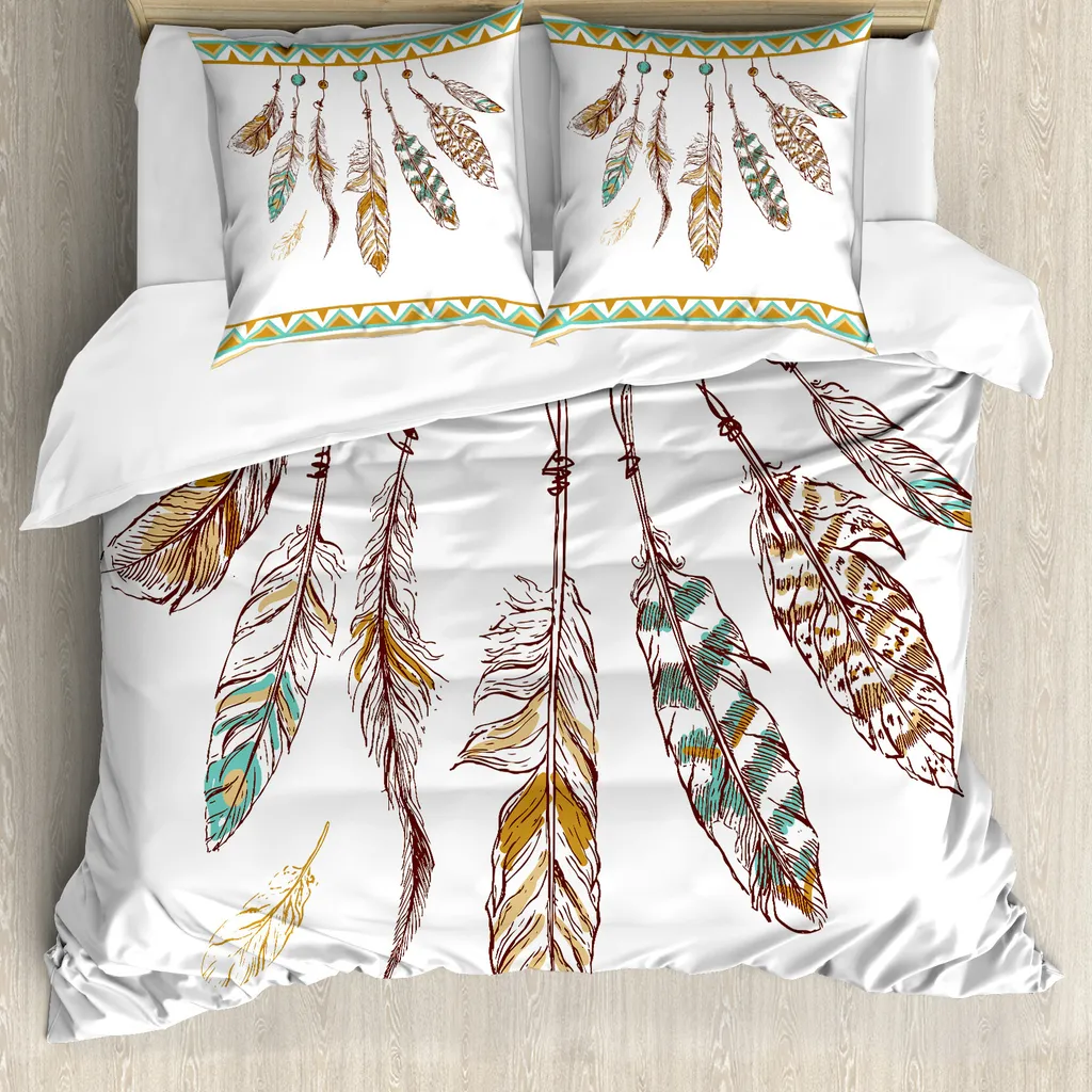 Set Letto Matrimoniale ABAKUHAUS Boho Feather Marrone Microfibra