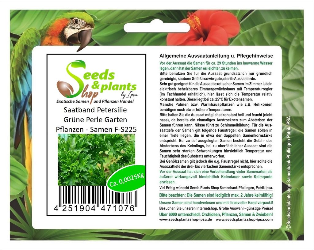 2,5 g Saatband Petersilie Grüne Perle Garten Pflanzen - Samen F-S225