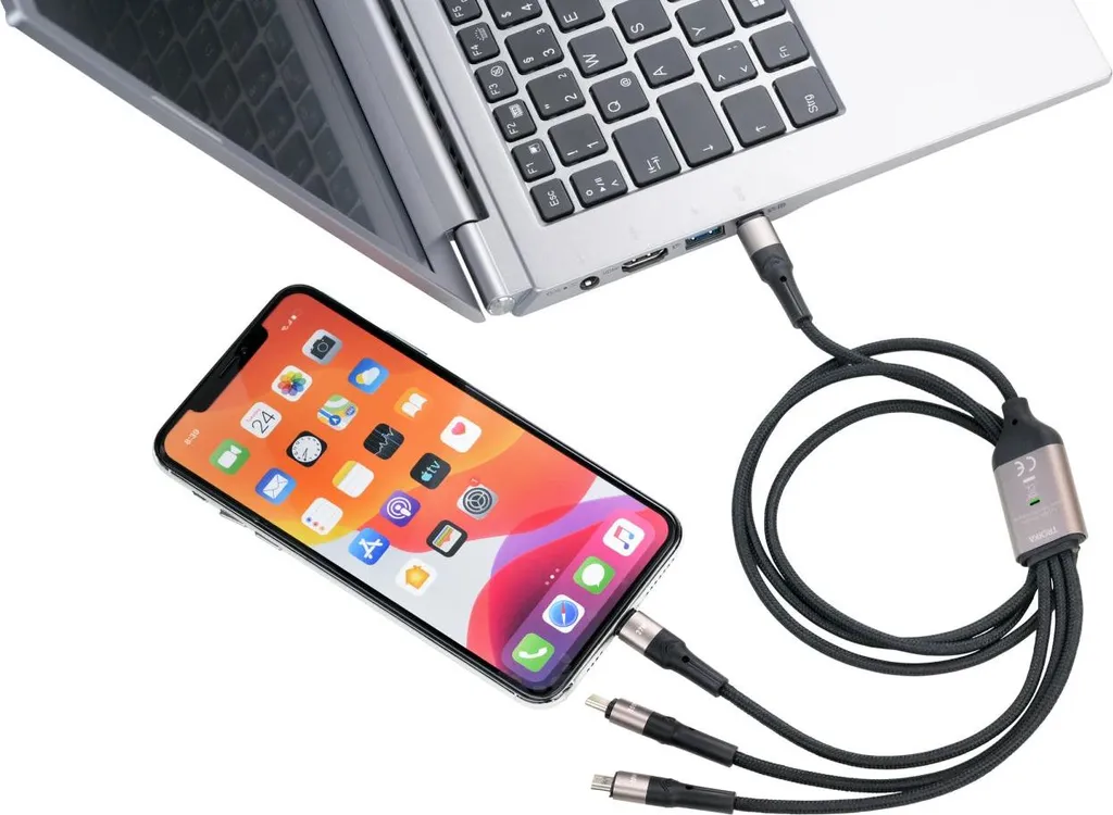 Câble de charge TROIKA DREIZACK PRO 1,2m USB-C vers Micro-USB et Lightning