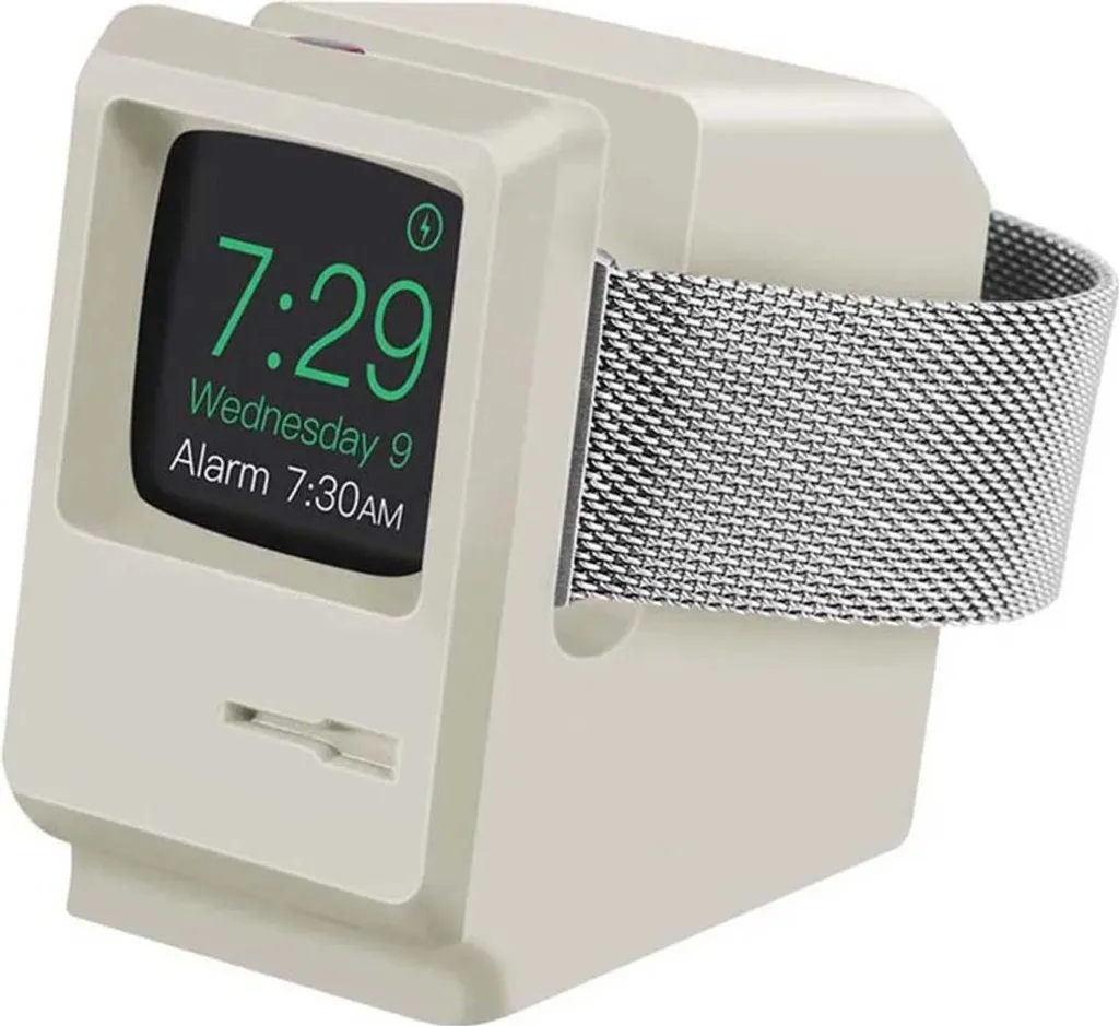 Support de charge pour Apple Watch en forme de Macintosh vintage gris