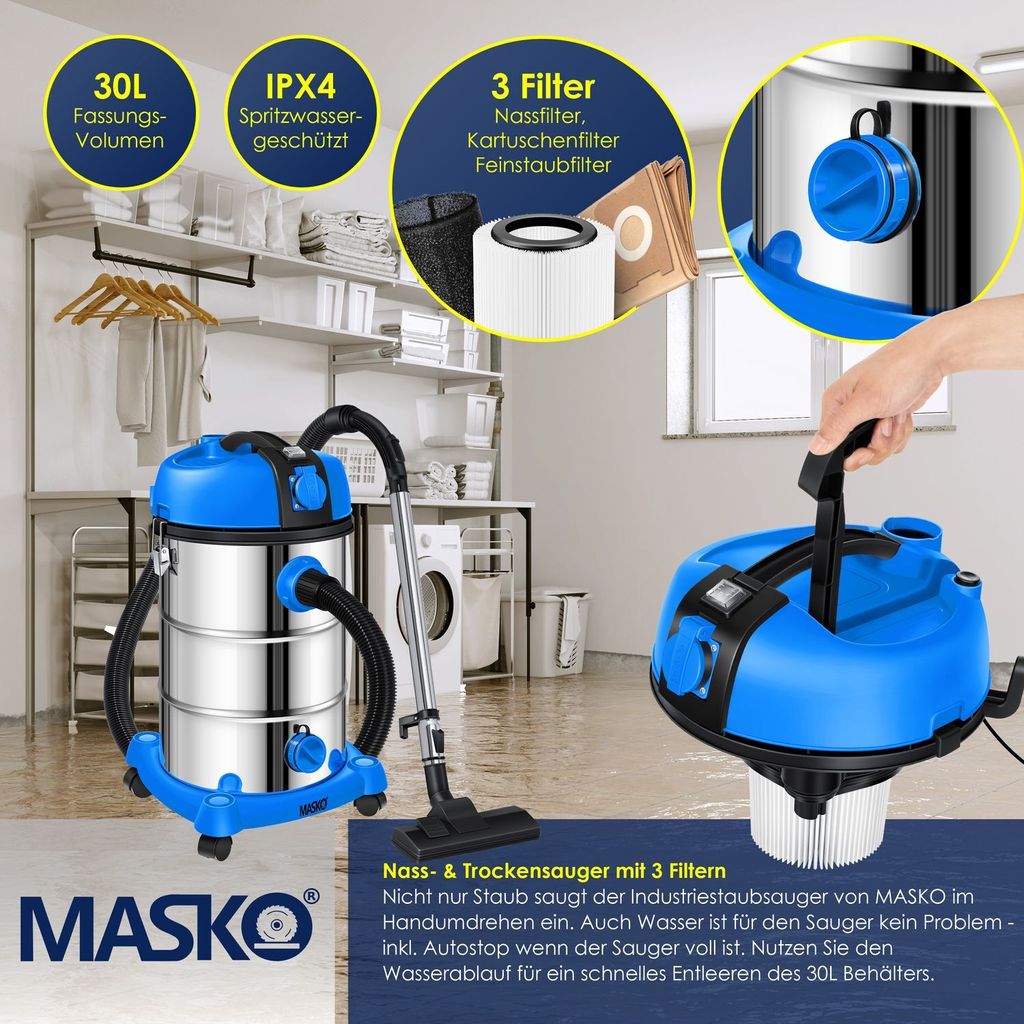 10 Staubsaugerbeutel Für Nass-Trockensauger 25-35 Liter – Microvlies-Filterung | Kompatibel Mit Masko 1800 W U.a.