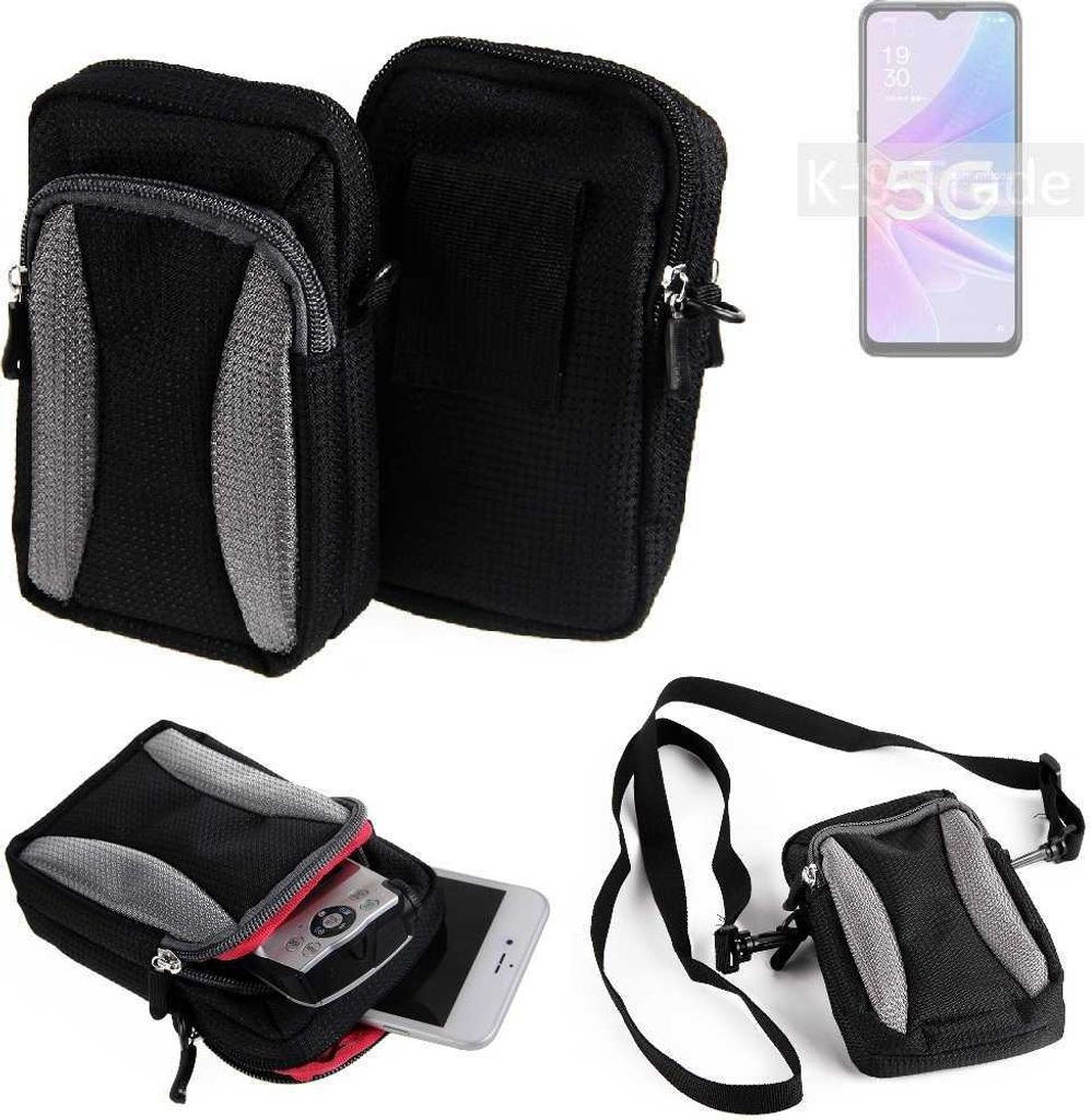 K-S-Trade Holster Schutz Hülle kompatibel mit Oppo A56s 5G Handy Hülle Gürteltasche Umhängetasche mit Zusatzfach schwarz