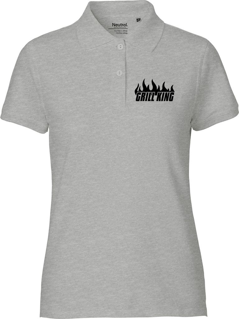 Huuraa Damen Polo Shirt Grill King Flammen XS Sport Grey Bio Baumwolle Fairtrade Poloshirt Geschenkidee