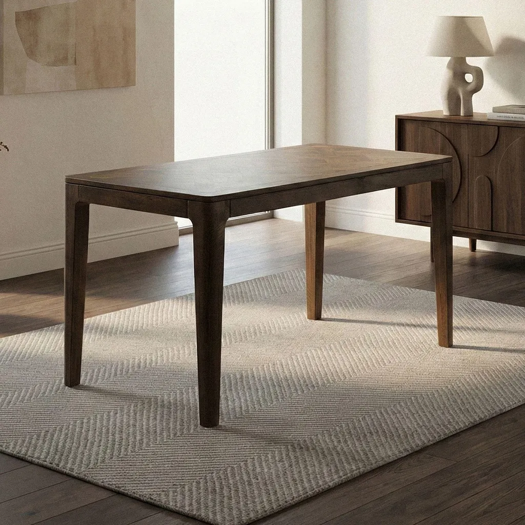 Table en bois massif fait main manguier 120 cm style rustique noyer