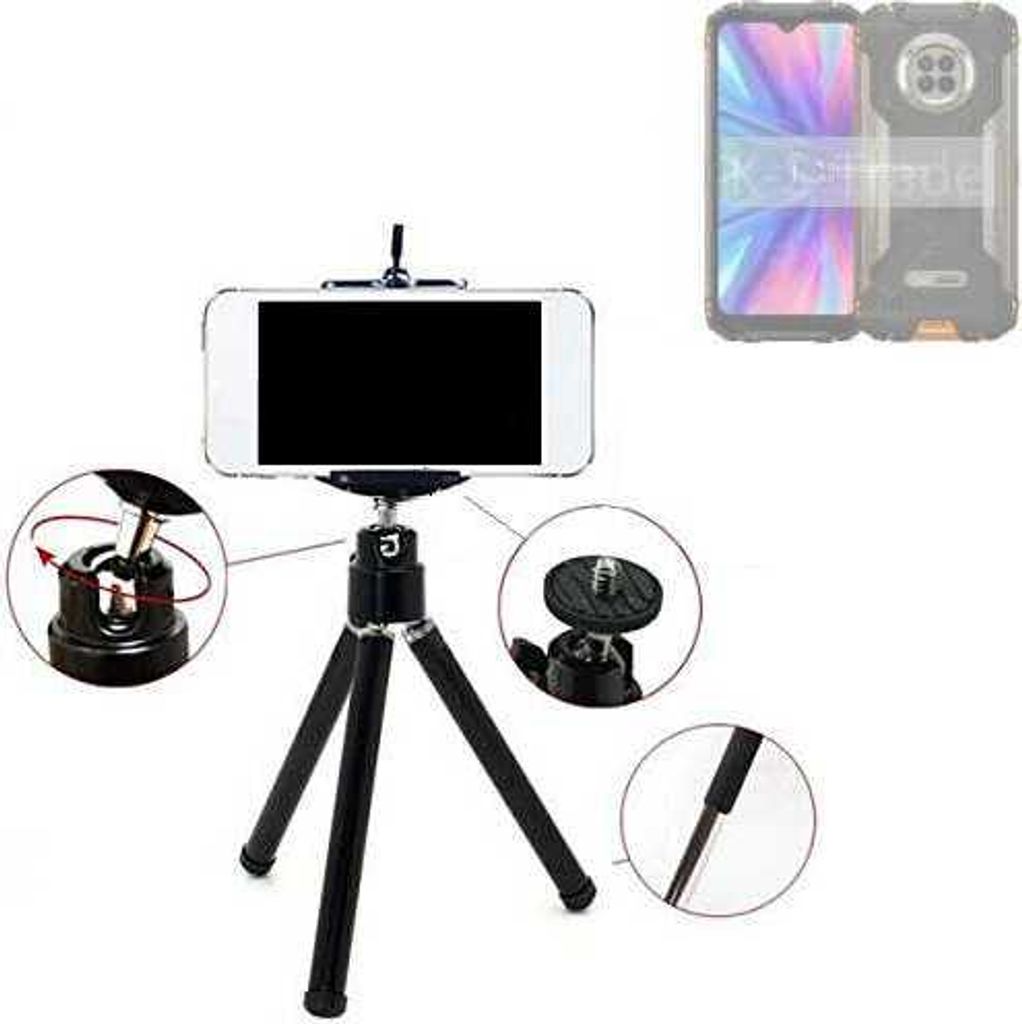 K-S-Trade Smartphone Stativ Dreibein kompatibel mit Doogee S96 GT Tripod aus Aluminium Klemmstativ Stativ Adapter für Mobiltelefone schwarz 1x