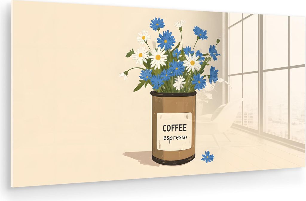 MuchoWow Glasbilder - Bilder auf Wandbild - Foto auf Glas Kaffee - Dose - Minimalistisch - Blumen 80x40 cm Wanddekoration aus Glas - Acrylglasbild ...