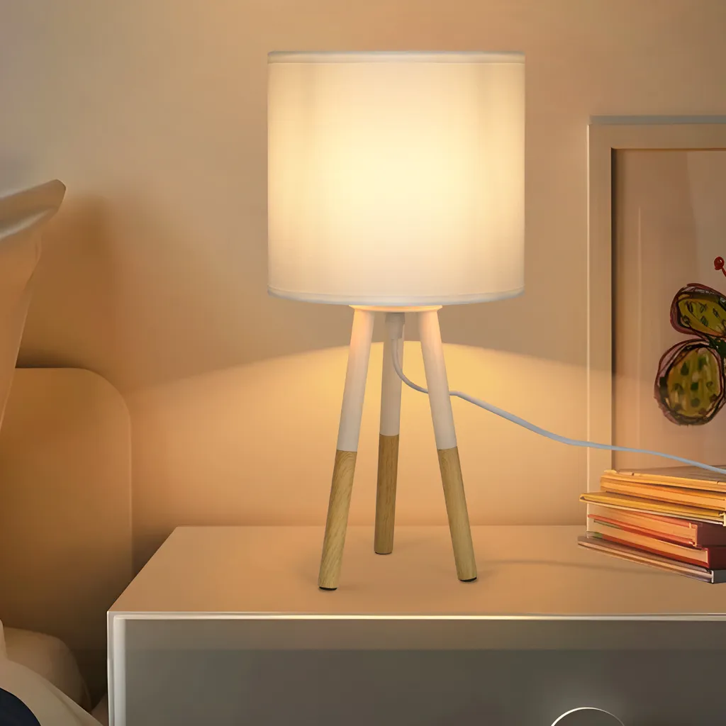 Lampe de Table Blanche et Bois Style Rustique Chic pour Salon ZMH