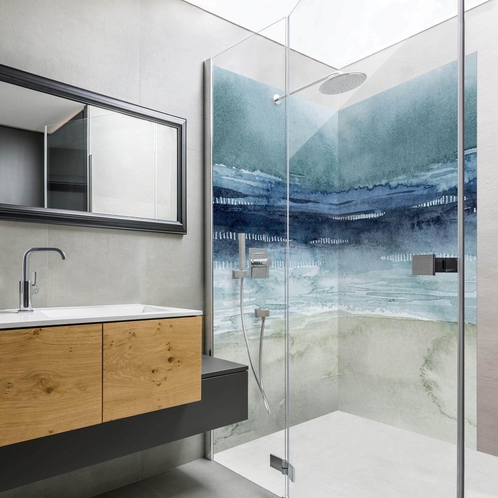 Duschrückwand Natur selbstklebend - 0.61 mm Wandpaneel wasserfest Design blau Maritim Badrückwand fugenlos Premium matt 90x210 cm