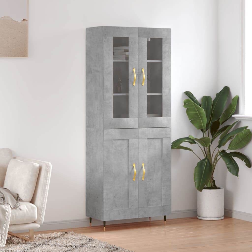 The Living Store Highboard Betongrau 69,5x34x180 cm Holzwerkstoff