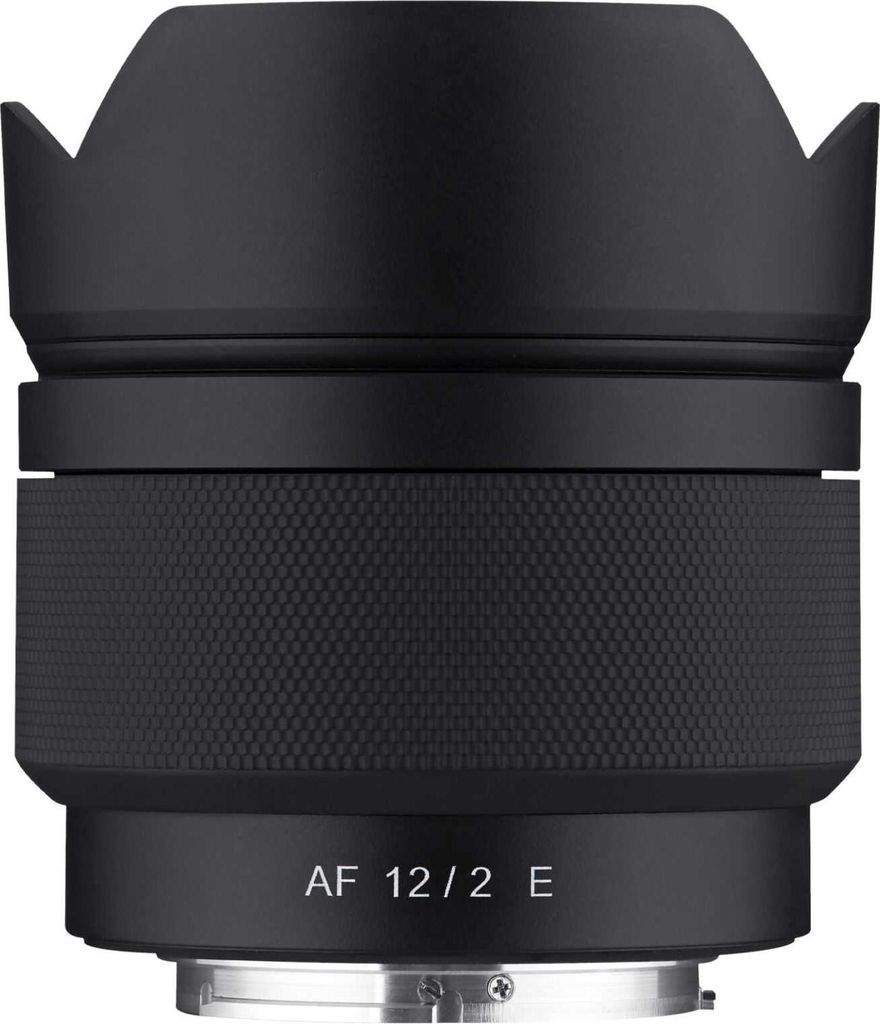 A close-up studio shot of a black camera lens.