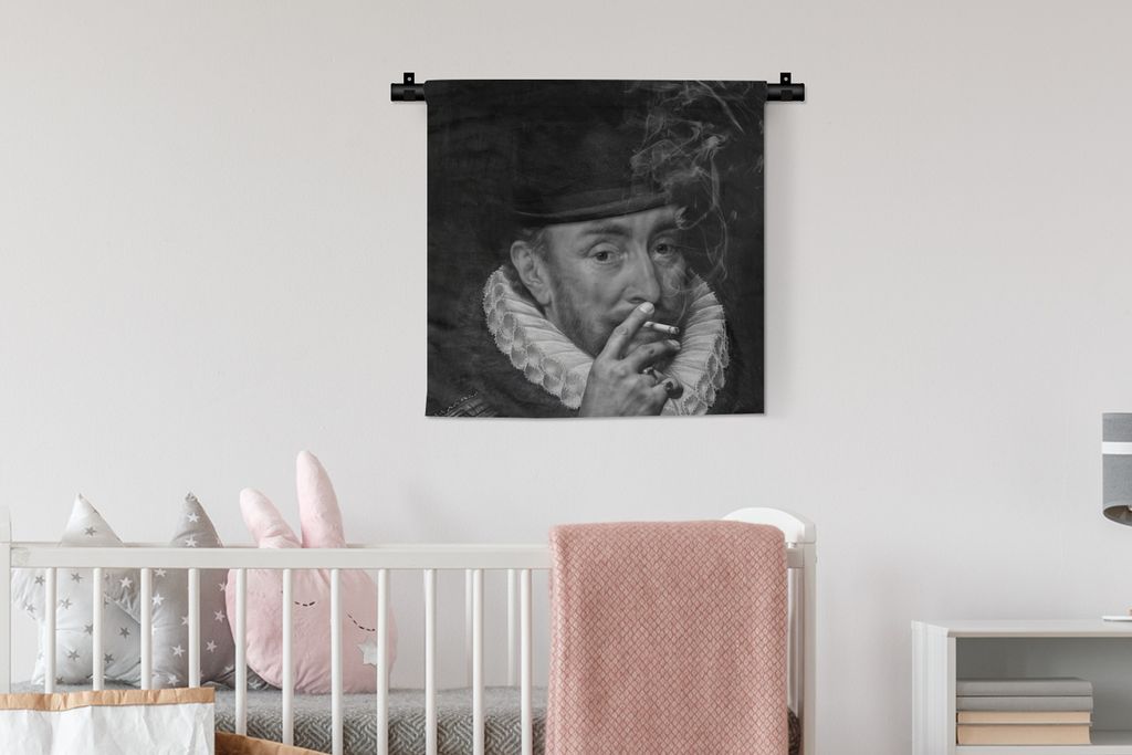 MuchoWow Wandteppich Wandbehang Porträt von Wilhelm I. - Adriaen Thomasz - Schwarz und Weiß 60x60 cm Tapisserie Dekoration Wandtuch - Dekoratio...