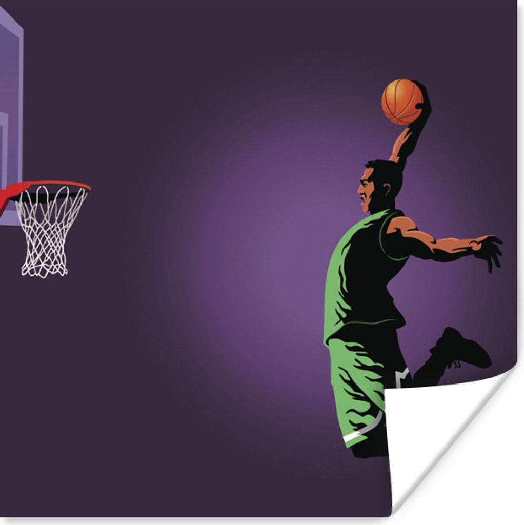 MuchoWow Poster Eine Illustration eines Basketballspielers, der spektakulär dunkt 30x30 cm - Wandposter - Printing