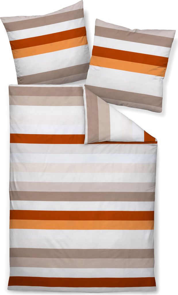 Janine Satin Bettwäsche Palermo - Streifen beige rost orange 135 x 200 cm Streifen beige rost orange