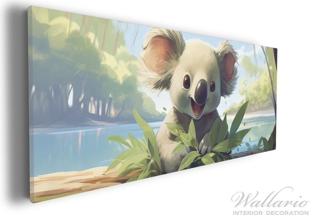 Wallario Premium Leinwandbild Australische Idylle: Der lächelnde Koala in Größe 30 x 75 cm