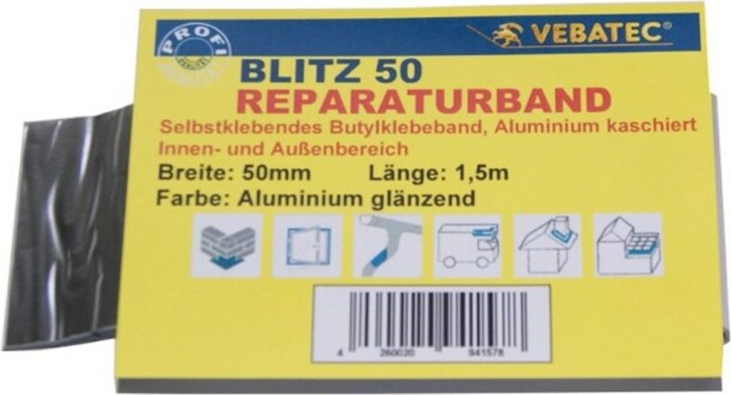 Vebatec BLITZ BUTYL REPARATURBAND Alu-glänzend 50mmx1,5m