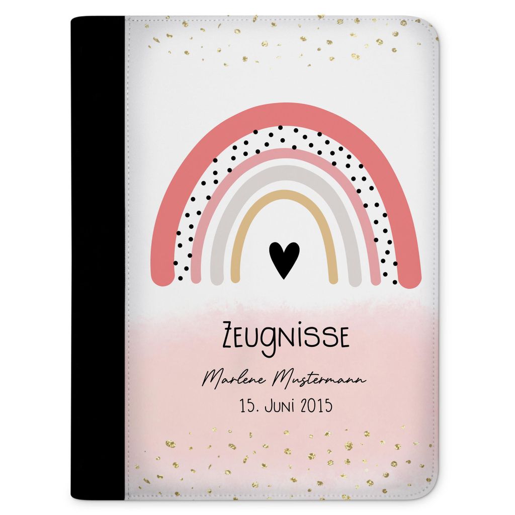 Zeugnismappe, Dokumentenmappe, Ordner A4, Regenbogen Rosa