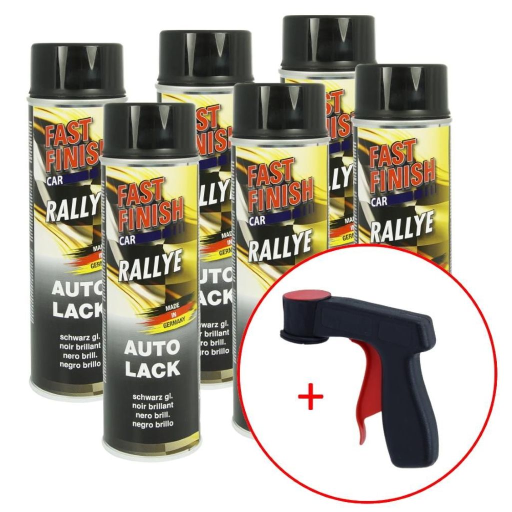 FastFinish Fast Finish Rallye Lack schwarz glänzend 6x 500 ml. + 1 Spraydosen Handgriff