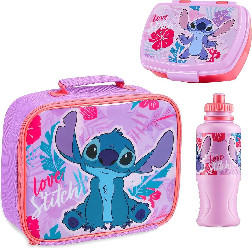 Stitch Kinder Lunchbox 3-teiliges Set isolierte Lunchtasche-Snackbox BPA-frei 430ml Wasserflasche-Schule Reisen - Stitch Geschenke