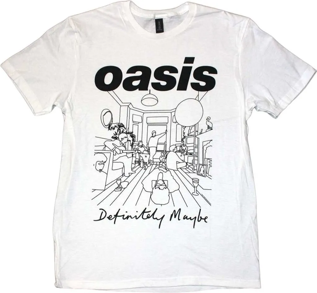 T-shirt Blanc Oasis Definitely Maybe XL - Graphisme Linéaire Unique