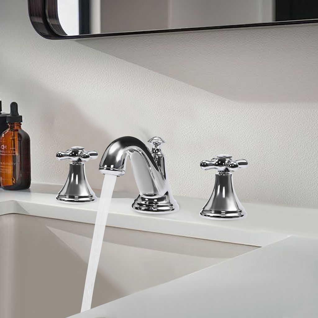 3-Loch Edelstahl Wasserhahn Waschtisch Mischbatterie silber für Bad Küche