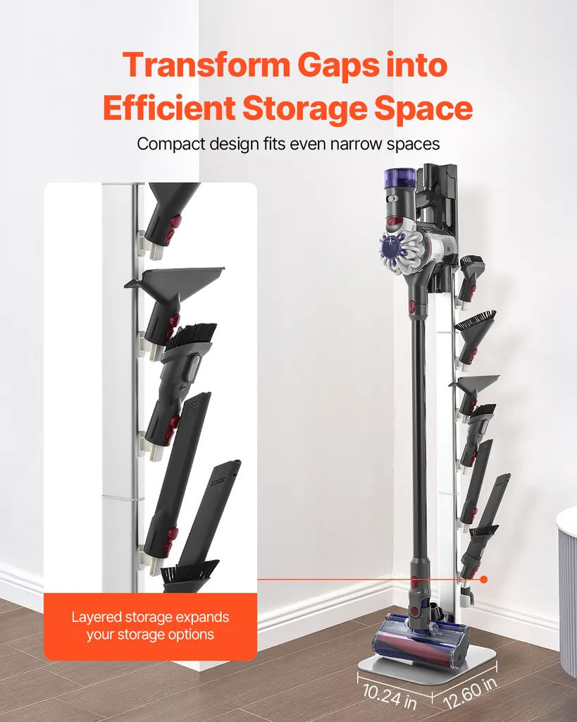 Support Aspirateur Dyson Argenté 126 cm avec Base Stable sans Perçage - 6