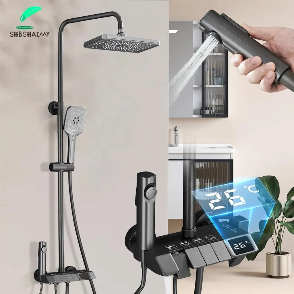 Ensemble de douche réglable 85-120cm - Écran Digital et Design Piano