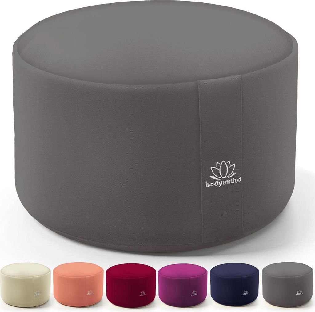 Body & Mind Yogakissen Meditationskissen Boden Sitz-Kissen für Meditation & Yoga; waschbarer Bezug; 18 cm Sitzhöhe - Grau