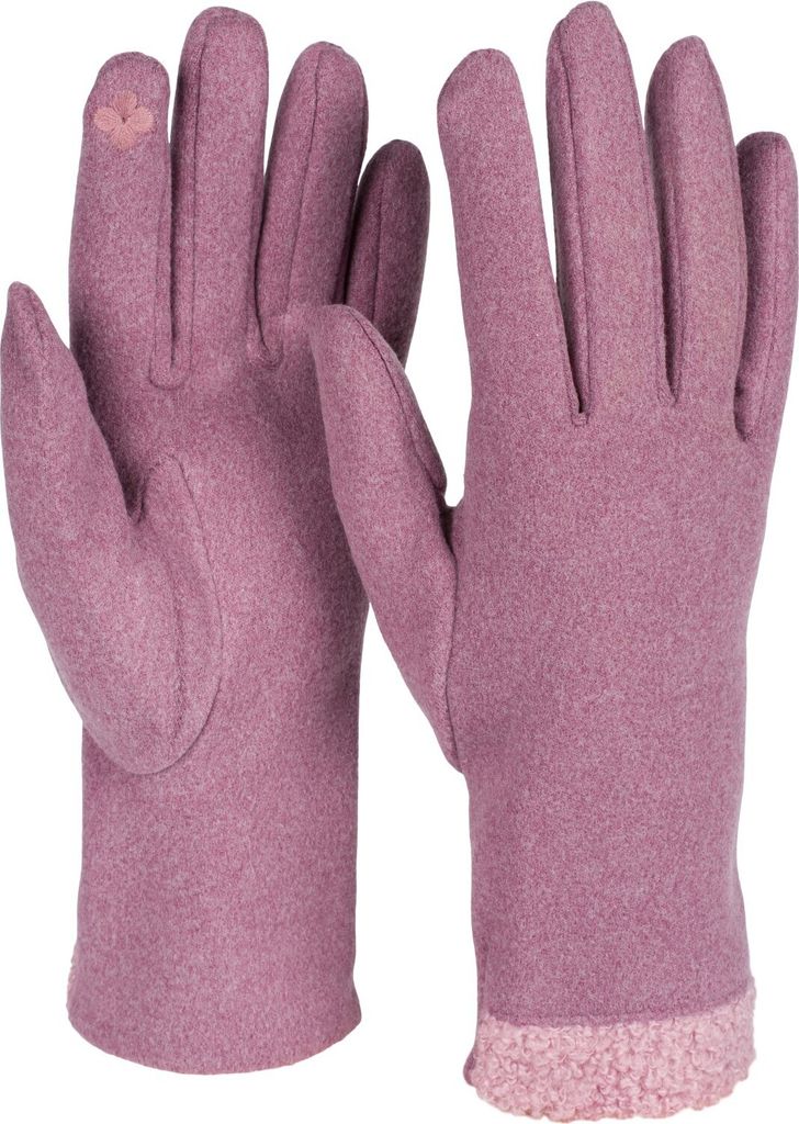 styleBREAKER Damen Touchscreen Handschuhe mit Teddyfell am Saum und Fleece Futter, warme Fingerhandschuhe, Winter 09010034